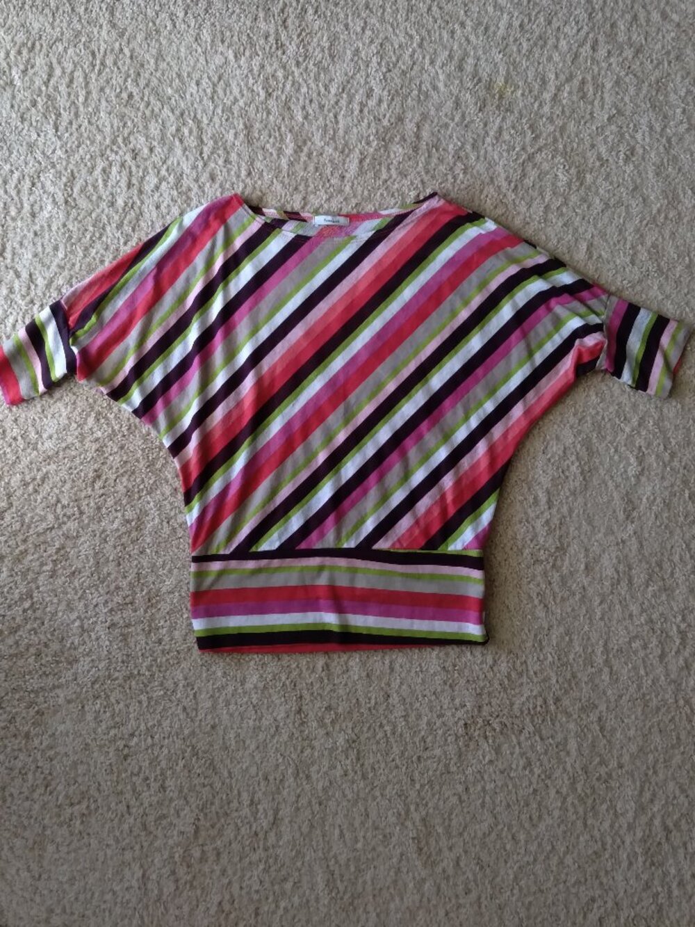 Vintage Y2K Teenbell Multicolored Striped Batwing Flowy Top with CInched Hem